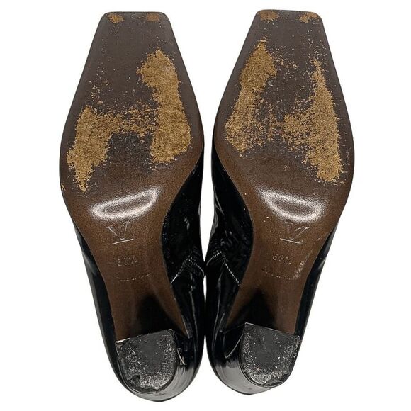 Louis Vuitton Black Patent Leather Knee High Heeled Boots EU 36.5 Square Toe - Picture 8 of 10